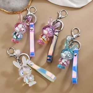 Colorful gradient acrylic bunny keychains with glitter resin and laser wrist straps