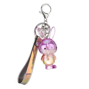 Colorful gradient acrylic rabbit keychain with glitter effect and laser wrist strap