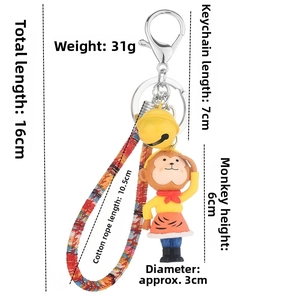 Detailed size specifications for the cartoon Monkey King keychain with 16cm total length