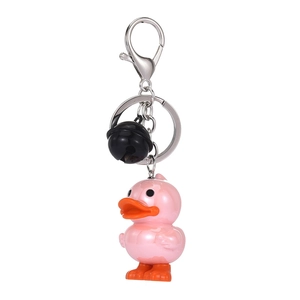 Cute colorful acrylic duck keychain with a black bell and silver lobster clasp