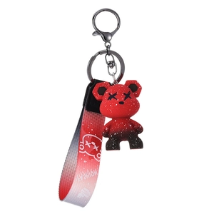 Gradient bear acrylic keychain with red nylon strap and stylish matte finish bear charm
