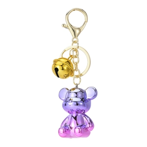 Chic iridescent gradient bear keychain with golden clasp and bell accessory