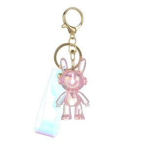 Charming iridescent pink acrylic rabbit keychain with golden metal clasp for bags
