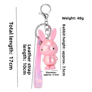 Detailed size specifications for pink pearlescent rabbit keychain with 17cm total length