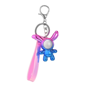 Creative mirror iridescent bunny keychain with pink strap and metallic gradient finish