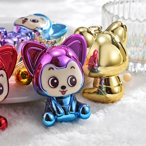 Cute Cartoon Animal Keychain Electroplated Gradient Acrylic Fox Bear Bag Charm With Bell Pendant Kawaii Gift For Kids