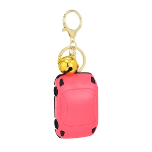 Pink car-shaped keychain with gold bell and lobster clasp for bag decoration