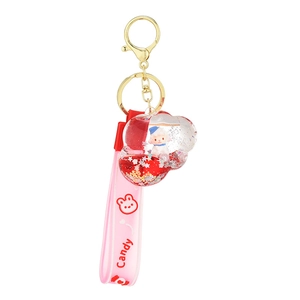 Creative sheep liquid quicksand keychain with pink cloud drifting bottle and wrist strap