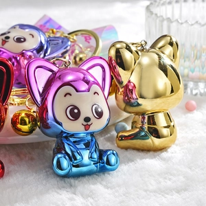 Creative electroplated metal fox keychain with bell and ring in gold and purple finish