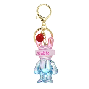 Colorful gradient rabbit keychain with pearlescent finish and gold lobster clasp
