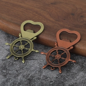 Ship wheel bottle opener keychains in antique bronze and copper finish for nautical gifts