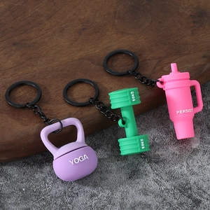 Mini Sports Keychain Fitness Dumbbell Kettlebell Water Cup Silicone Zinc Alloy Gym Bag Charm Pendant Gift