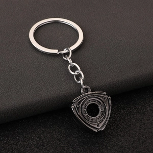Creative gunmetal rotary engine rotor keychain with industrial style and metal ring