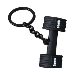 Black matte dumbbell keychain with 50KG markings for fitness enthusiasts and gym bags