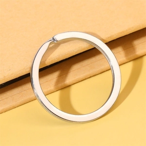 Polished silver metal keychain with white enamel inlay for men and women's car keys