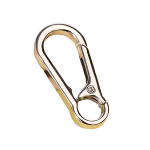 Polished gold metal spring carabiner keychain with D-ring for car and belt utility
