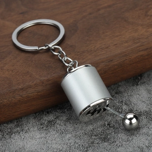 Creative 6-speed manual gear shifter keychain in polished silver metal alloy