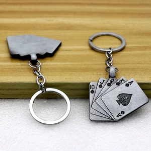 Set of two vintage metal poker royal flush keychains with a retro zinc alloy finish