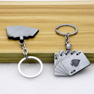Vintage metal royal flush poker keychain set with spades pendant and silver chain