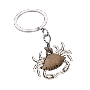 Creative crab-shaped metal keychain with two-tone silver and bronze alloy pendant