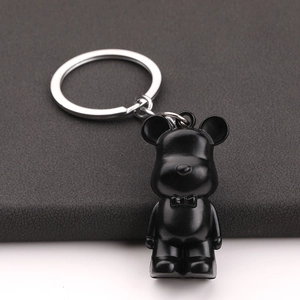Cute black bear keychain charm for car keys and backpacks with silver metal ring