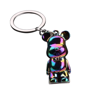 Rainbow plated bear keychain in cute cartoon style with metallic finish and keyring