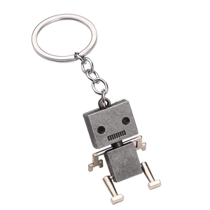 Industrial style vintage zinc alloy robot keychain with a matte dark grey metallic finish