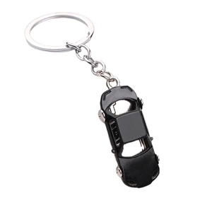 Sleek black metal car keychain with a silver keyring and polished finish for car enthusiasts