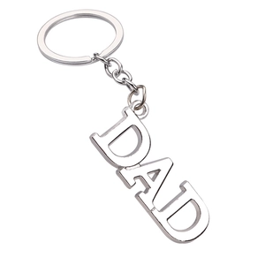 Silver zinc alloy DAD letter keychain with polished finish for Father's Day gift