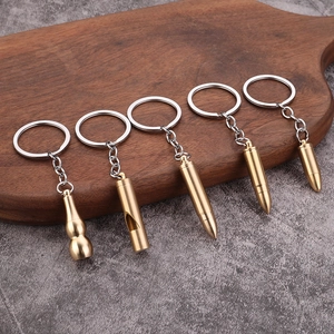 Vintage Brass Keychain Bullet Shape Whistle Gourd Ear Pick Metal Pendant Portable Keyring Retro Accessory