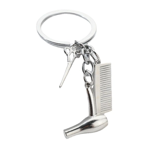 Porte-clés en alliage argenté avec charms sèche-cheveux, ciseaux et peigne pour styliste