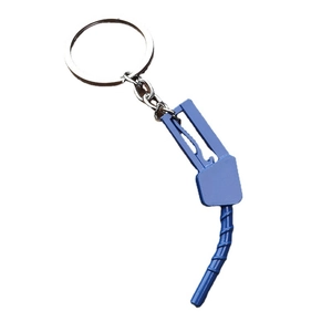 Cool blue gas nozzle model keychain with silver ring and screw texture detail