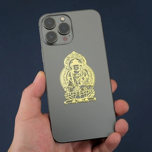 Golden zodiac Buddha metal sticker for phone with hollow intricate religious design