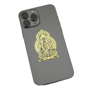 Golden metal Buddhist Buddha statue sticker with hollow design for smartphone decoration