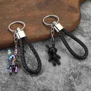 Astronaut Space Rabbit Keychain Metal Alloy With PU Leather Woven Rope Creative Car Backpack Charm For Men Women Gift