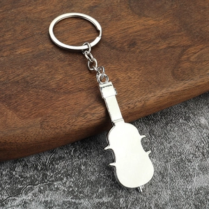 Creative silver violin musical instrument keychain made of polished metal alloy