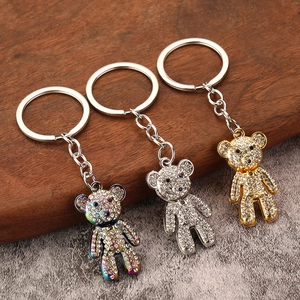 Rhinestone Bear Keychain Zinc Alloy Sparkling Crystal Pendant For Handbag Purse Car Keys Luxury Accessory For Women
