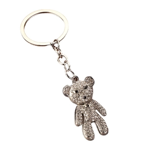 Sparkling teddy bear keychain with silver alloy and pave set white rhinestones