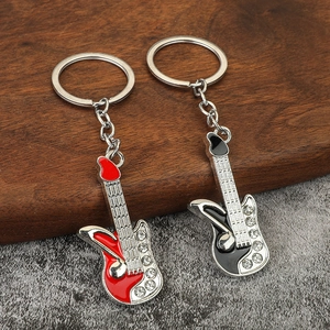 Creative electric guitar keychains with colorful enamel finish and crystal rhinestones