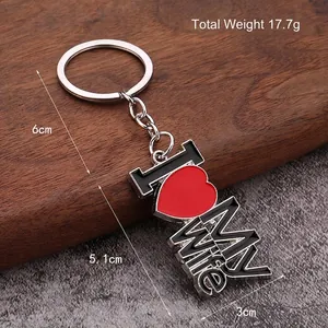 Zinc alloy keychain with black enamel I LOVE MY Wife text and red heart charm pendant