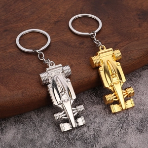 F1 racing car keychains in gold and silver finish with realistic metal alloy details