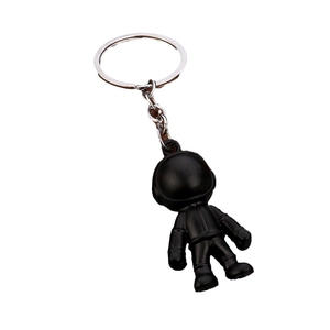 Creative black matte astronaut robot keychain with polished silver metal ring and chain