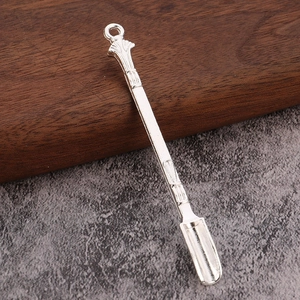 80mm vintage silver metal mini spoon with decorative engraved handle and ring loop