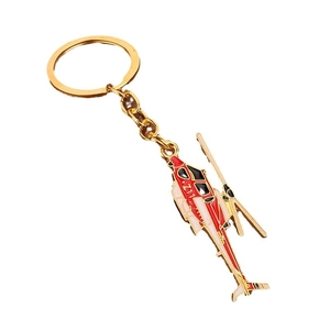 Red and white Z11 helicopter metal keychain with golden ring and enamel finish details