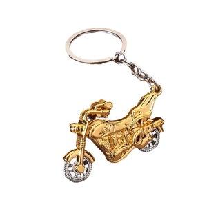 Retro metallic motorcycle model keychain in polished gold and silver plating