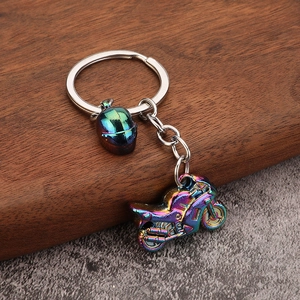 Creative oil slick alloy motorcycle helmet and bike keychain with vibrant rainbow finish