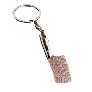 Halloween vintage metal keychain featuring a realistic mini cleaver knife with textured finish