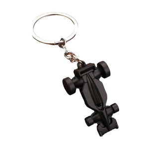 Matte black F1 racing car keychain with silver metal ring for car club gifts