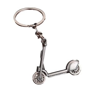 Matte silver scooter keychain made of metal alloy with realistic wheels and handle details