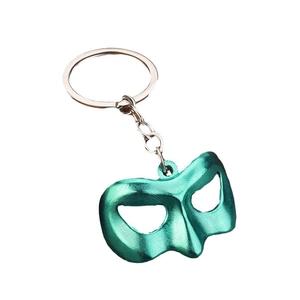 Green lantern style superhero mask keychain in metallic finish with silver keyring